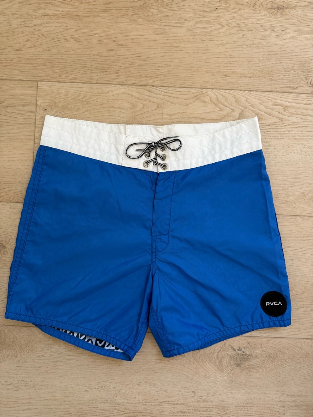 RVCA x Birdwell Beach Britches Royal Blue White Colorblock Retro Swim Trunks 30